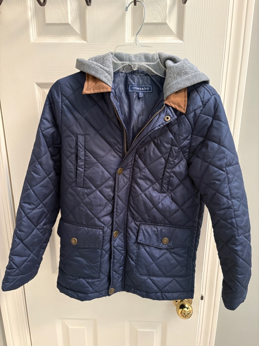 Boys Crown & Ivy Men's Navy Quilted Jacket with Hood